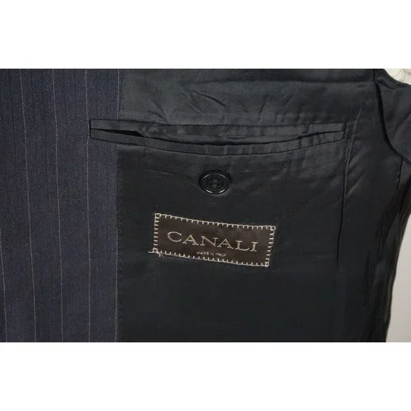 Canali Brown Label Blue Striped 100% Wool 2 Pc Suit Jacket Pants Sz 44L